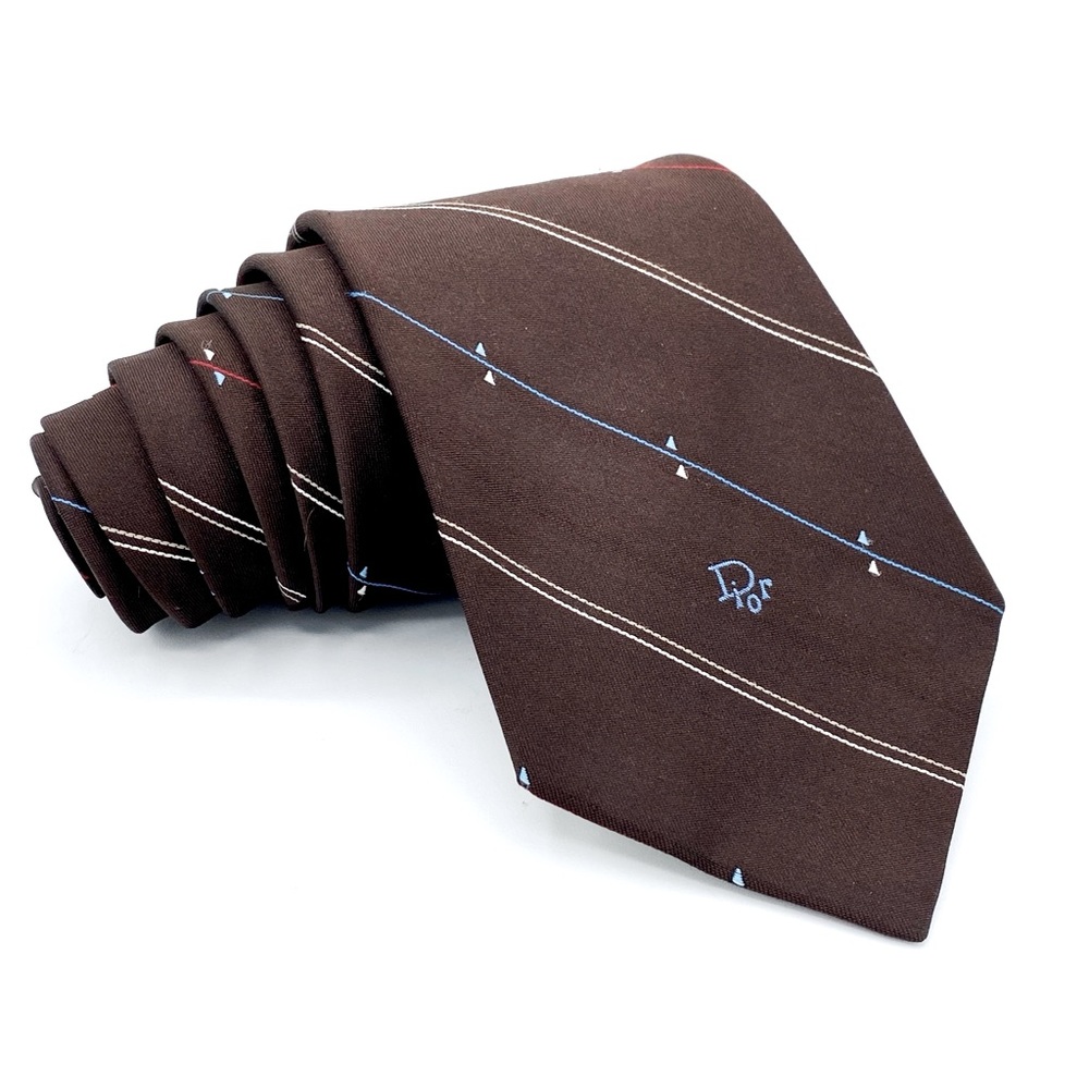 Vintage Christian Dior Black Label Skinny Tie Brown Pencil 70s 90s Necktie